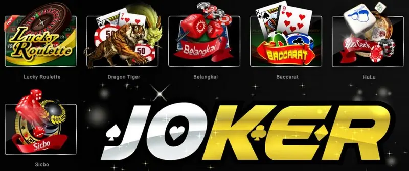 Joker123 casino app banner showing the Joker123 logo and slot games