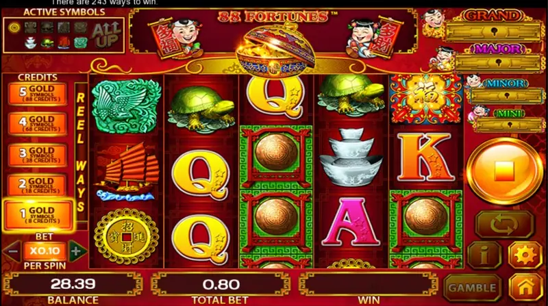 88 Fortune win display after a spin