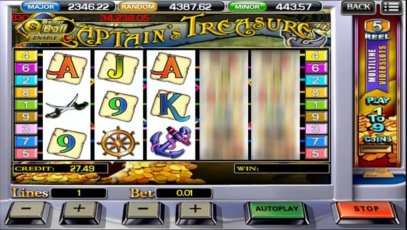 Captain's Treasure free spins in progress with a win counter