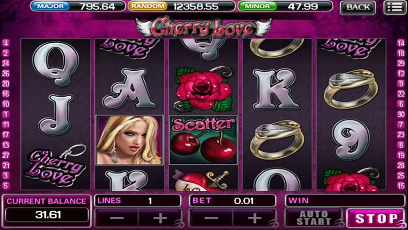 Cherry Love paytable listing the tattoo symbols and their values
