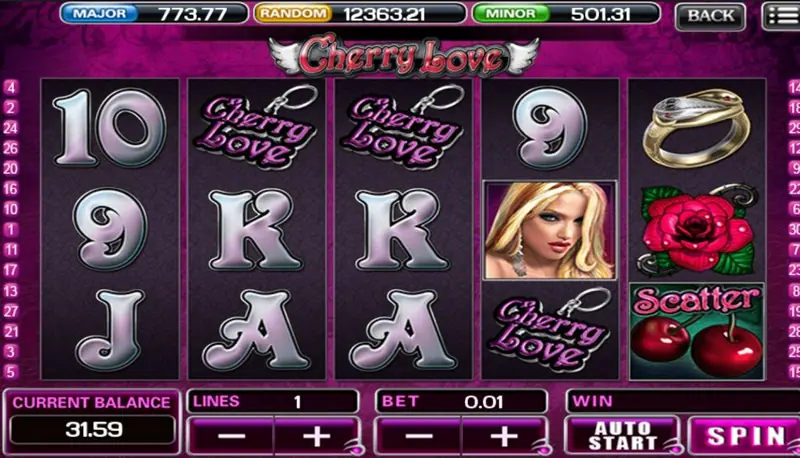 Cherry Love bet settings and spin button