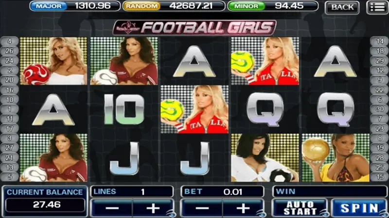 Football Girls slot with models in football kit beside the reels