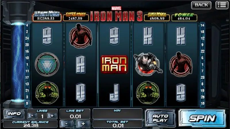 Iron Man 3 bonus or feature screen with Iron Man artwork