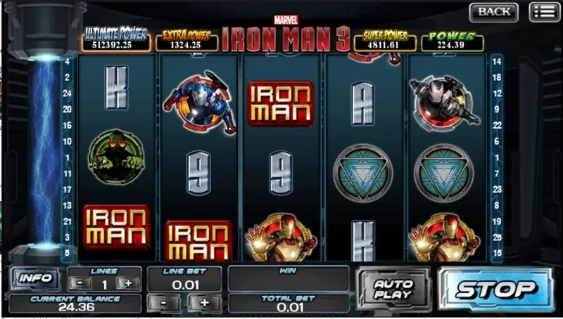 Iron Man 3 win display after a spin