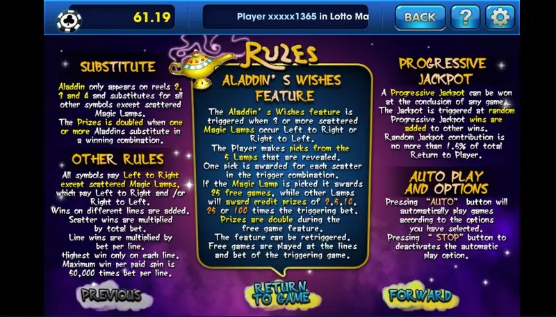 Aladdin's Wishes slot on 3Win8 with Aladdin and Princess Jasmine beside the reels