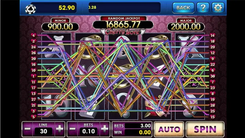 Cherry Love reels with tattoo-style symbols and the heroine portrait