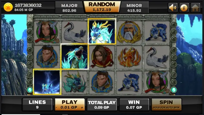 Jackpot prize display on the Thun Ten God screen