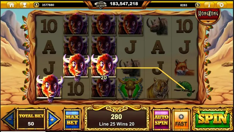 Buffalo Blaze paytable screen with animal and card symbol values