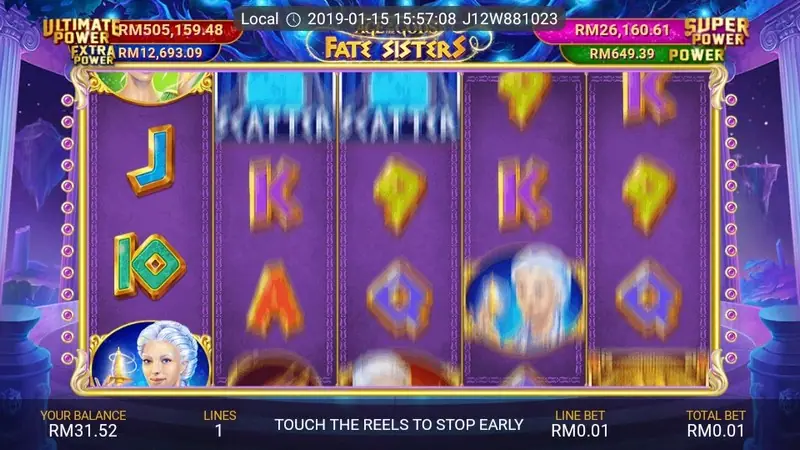 Fate Sisters paytable with goddess and card symbol values