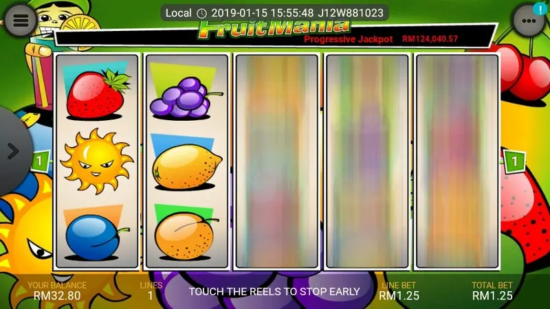 Fruit Mania paytable listing the fruit symbol values