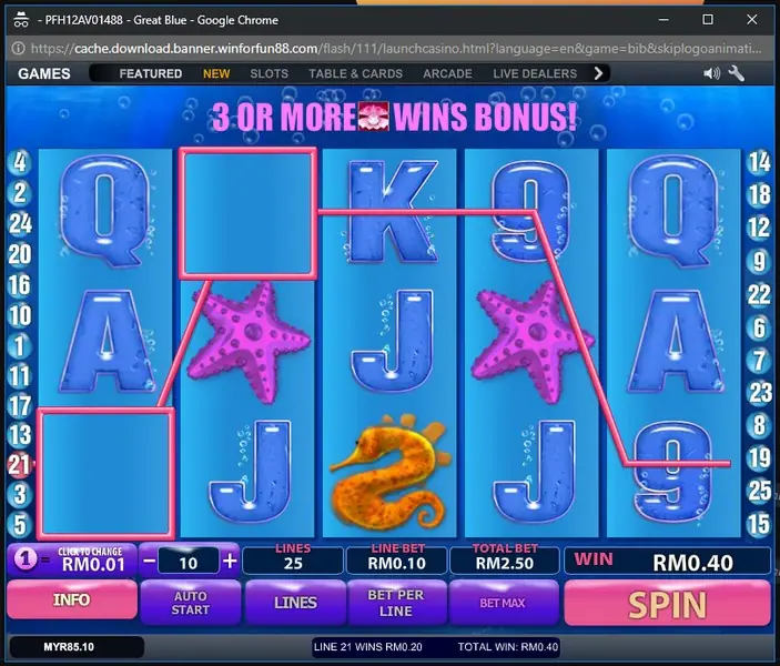 Great Blue free games selection with spin counts and multipliers
