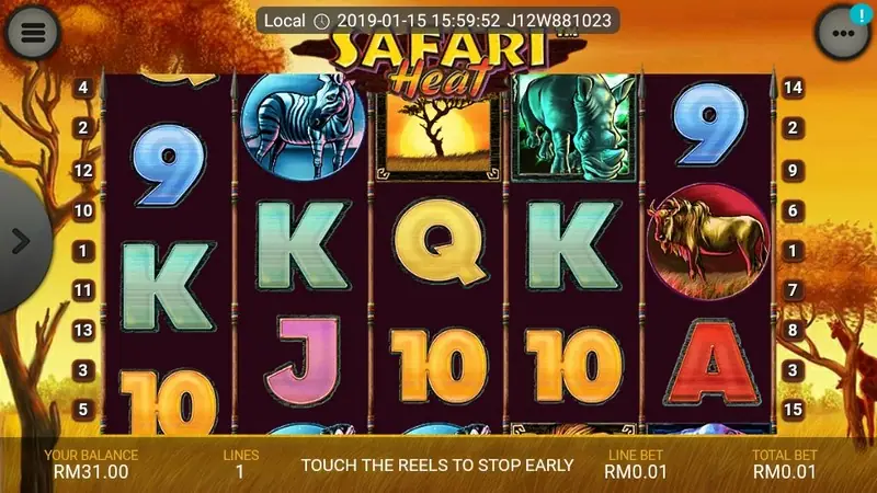 Safari Heat gamble screen with a face-down card and red and black buttons