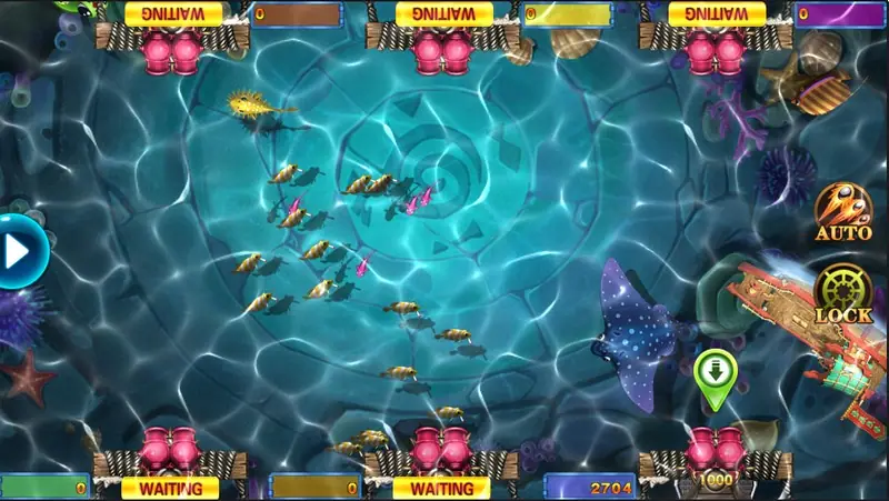 10000 Da Shen Nao Hai fishing game screen with fish swimming across the sea