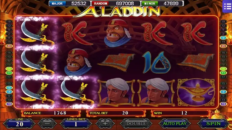 Aladdin's Wishes reels with the magic carpet and monkey symbols