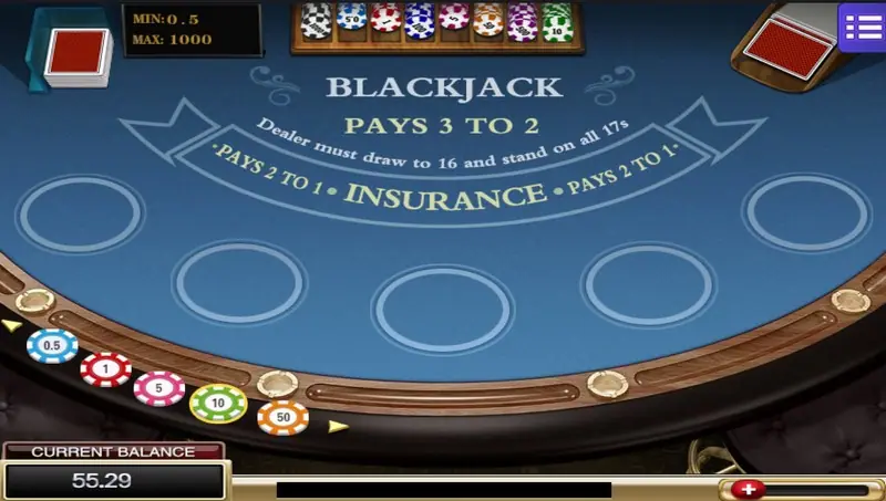 Blackjack table with dealer and player hands on the Mega888 app