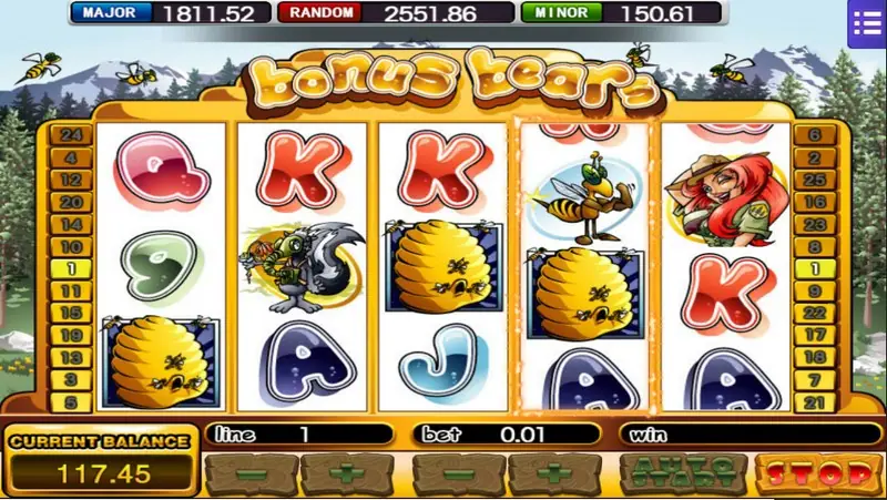 Bonus Bears bet panel showing the stake selector