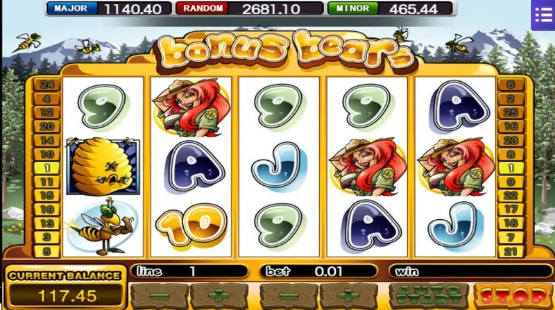 Bonus Bears lottery-style side game with numbered balls
