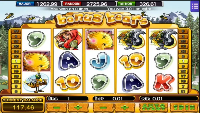 Bonus Bears paytable with bear symbol values
