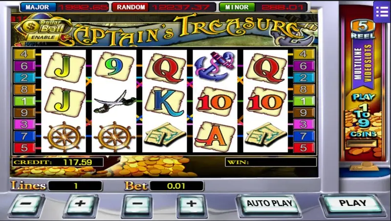 Treasure chest scatter symbols spread across the Captain's Treasure reels