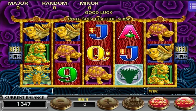 Five Dragons slot reels with coloured dragon symbols on a 5x3 grid