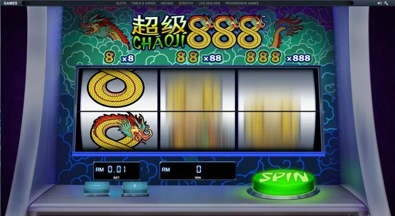 Chao Ji 888 spin screen with bet and line controls