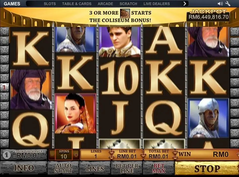 Gladiator Jackpot reels with Colosseum scatter symbols