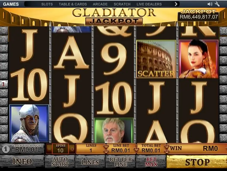 Gladiator Jackpot gold helmet symbols lined up on the reels
