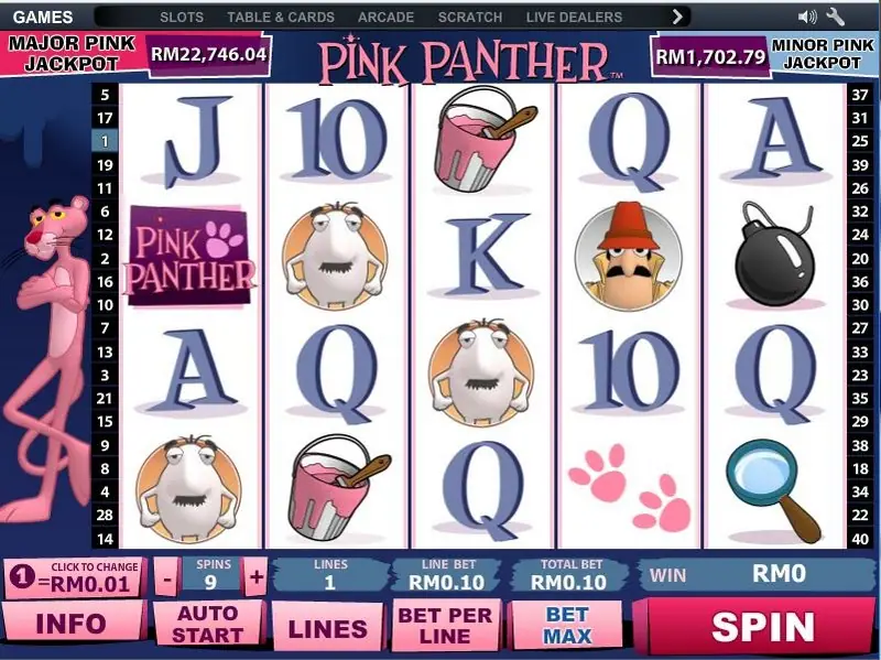 Pink Panther bonus screen with the cartoon characters
