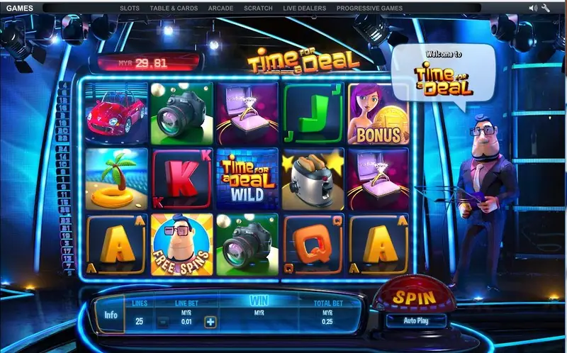 Paytable for Time for a Deal listing the prize symbols and wild