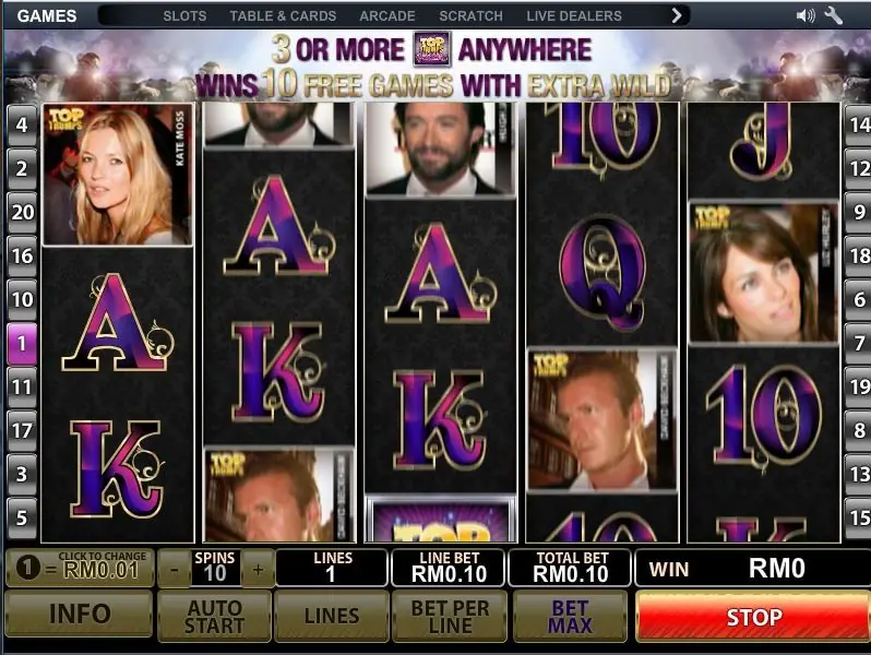 Card letter symbols with stylised fonts in Top Trumps Celebs