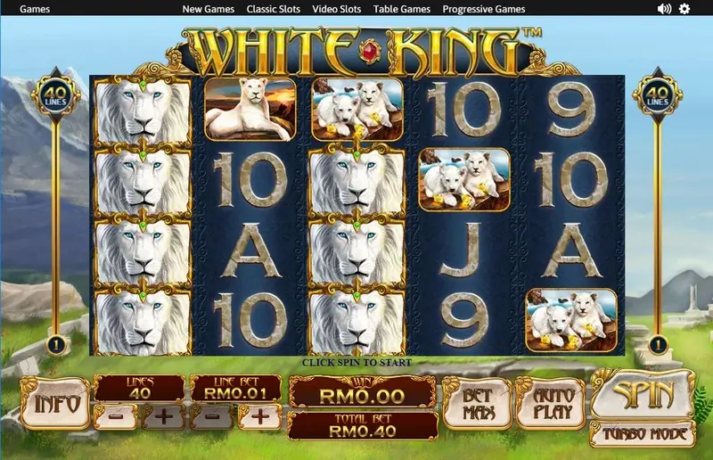 White King slot reels with payline sliders on both sides