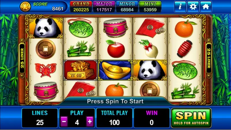 Fortune Panda slot with a panda beside the five reels