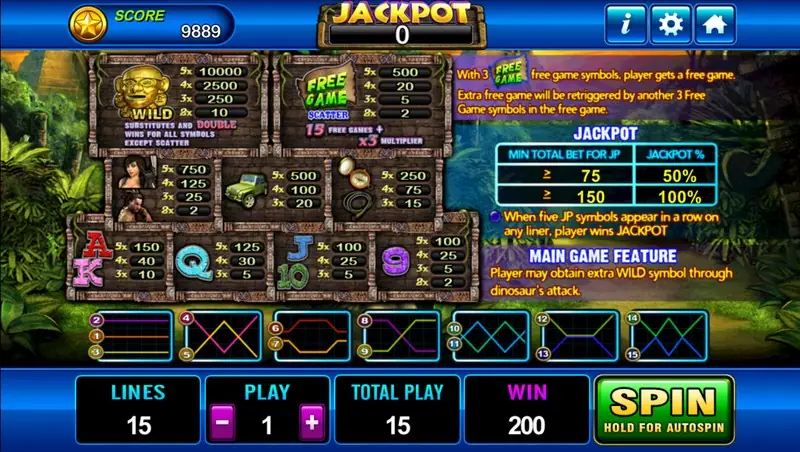 Laura paytable with symbol values and feature rules