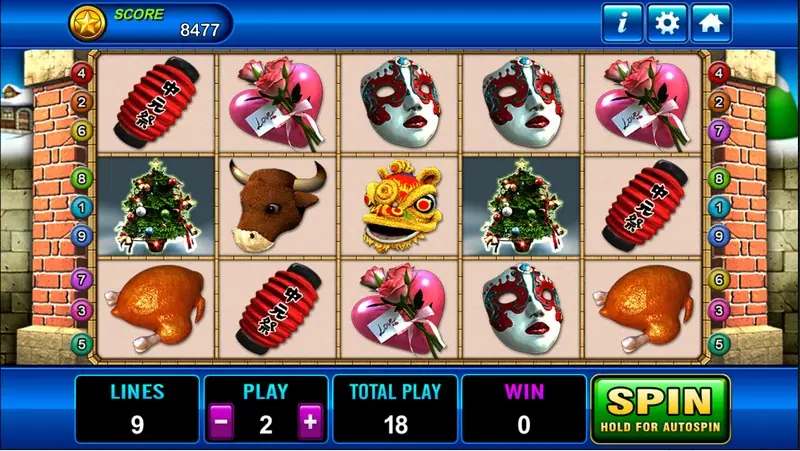 Seasons Greetings slot with snowy Christmas-card style reels