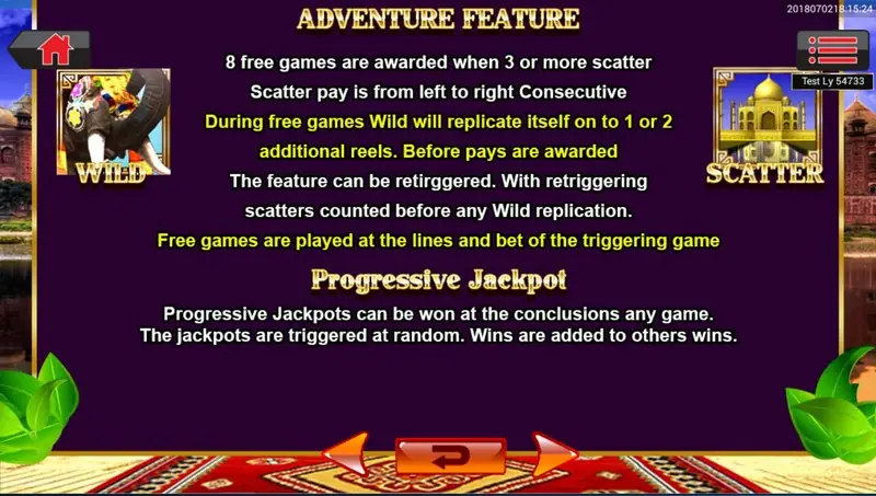 Adventure Indian Myth paytable listing symbol and scatter values