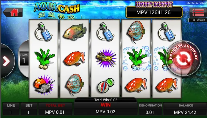 Aqua Cash game screen showing a winning combination